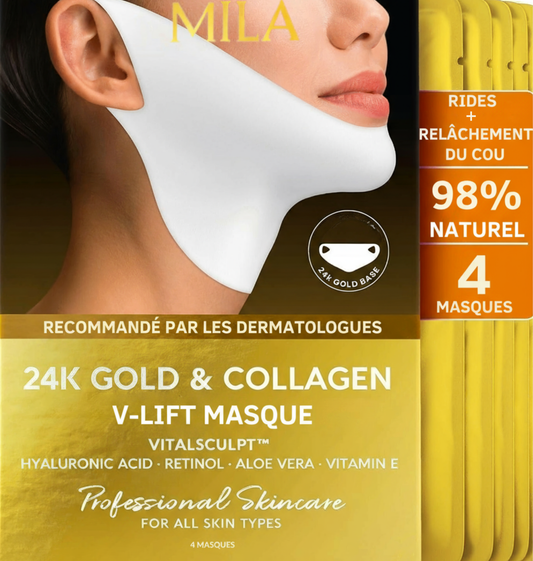Masque Mila V-Lift Or 24 Carats | Raffermit votre cou relâché, élimine vos rides et lisse votre peau