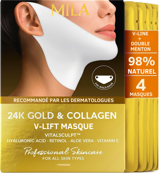 Masque Mila V-Lift Or 24 Carats | Élimine le double menton, affine et raffermit le visage